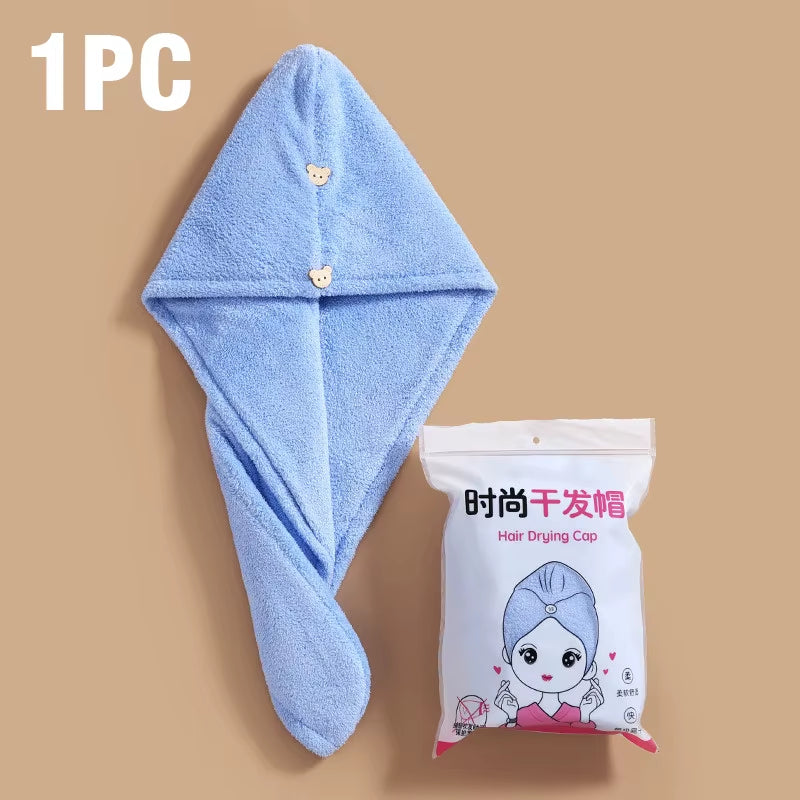 Care Cap with Button Microfiber Hair Towel Super Absorbent Hair Towel Wrap Fast Drying Hair Wraps Women Bathroom Accessories