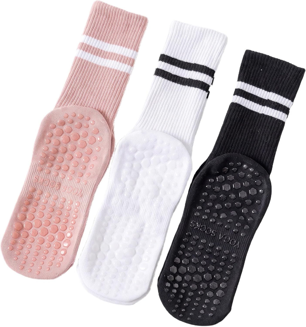 Pilates Socks with Grips for Women:Cute Non Slip Crew Gripper Yoga Sock-Grippy Sticky for Hospital/Dance Barre/Workout