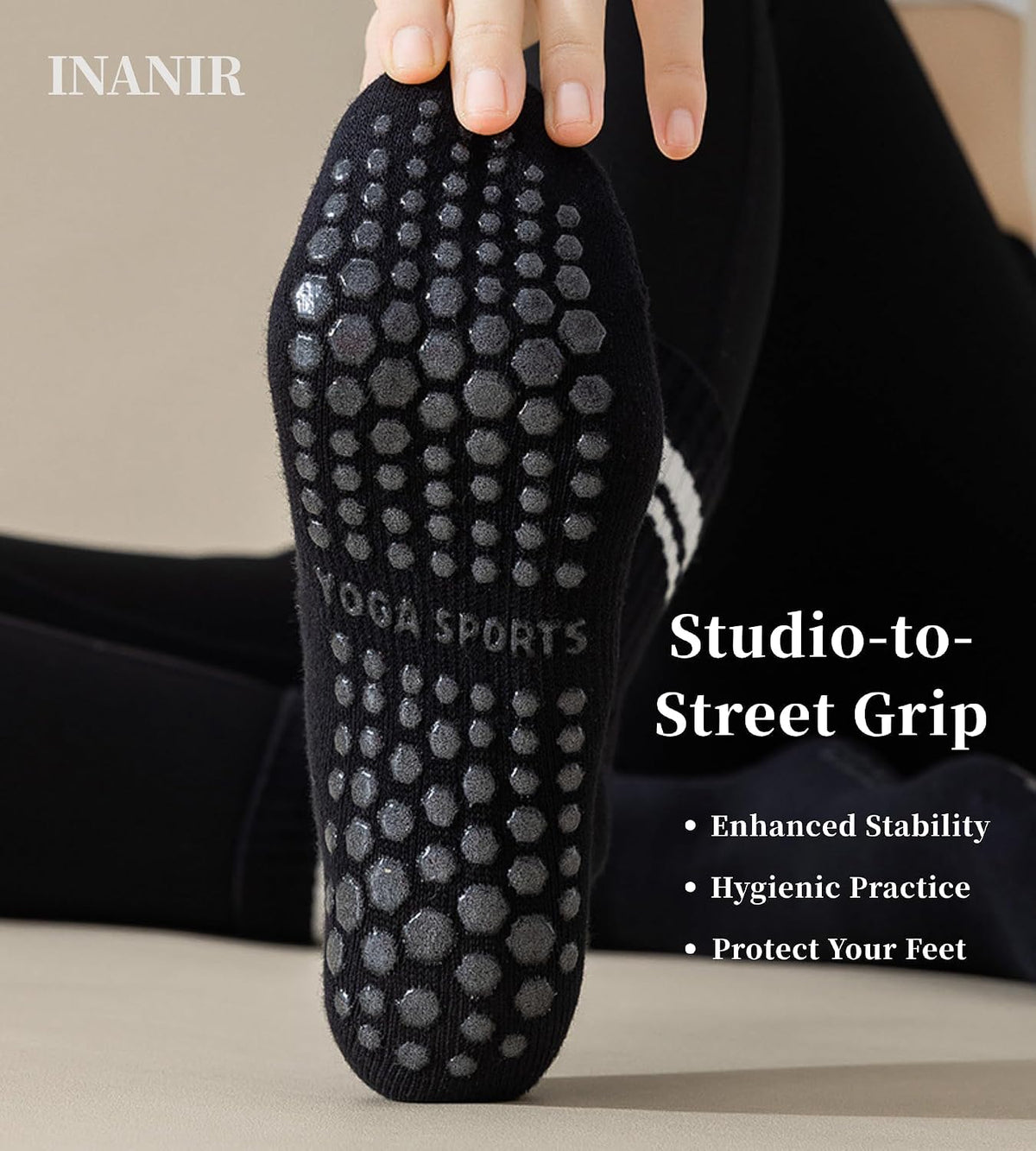 Pilates Socks with Grips for Women:Cute Non Slip Crew Gripper Yoga Sock-Grippy Sticky for Hospital/Dance Barre/Workout