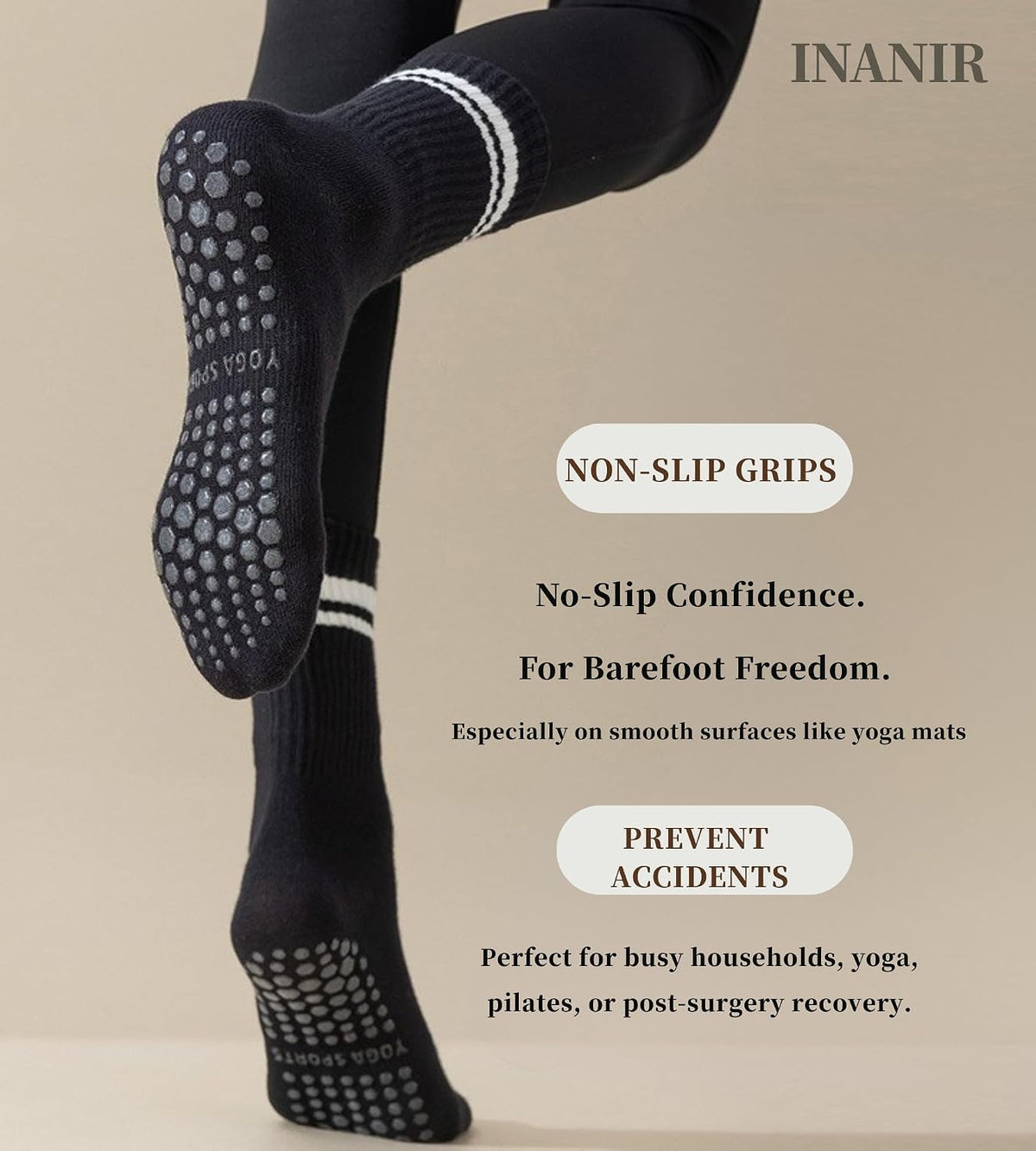 Pilates Socks with Grips for Women:Cute Non Slip Crew Gripper Yoga Sock-Grippy Sticky for Hospital/Dance Barre/Workout