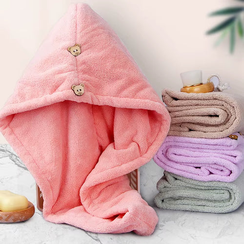 Care Cap with Button Microfiber Hair Towel Super Absorbent Hair Towel Wrap Fast Drying Hair Wraps Women Bathroom Accessories