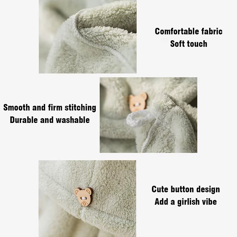 Care Cap with Button Microfiber Hair Towel Super Absorbent Hair Towel Wrap Fast Drying Hair Wraps Women Bathroom Accessories
