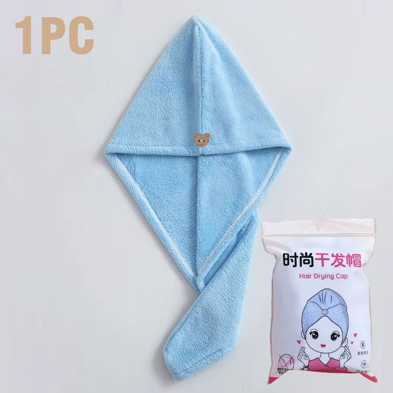Care Cap with Button Microfiber Hair Towel Super Absorbent Hair Towel Wrap Fast Drying Hair Wraps Women Bathroom Accessories
