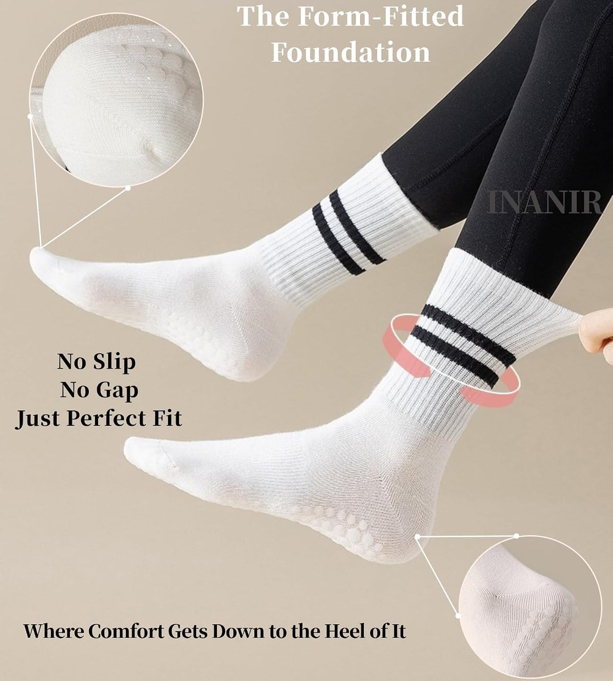 Pilates Socks with Grips for Women:Cute Non Slip Crew Gripper Yoga Sock-Grippy Sticky for Hospital/Dance Barre/Workout