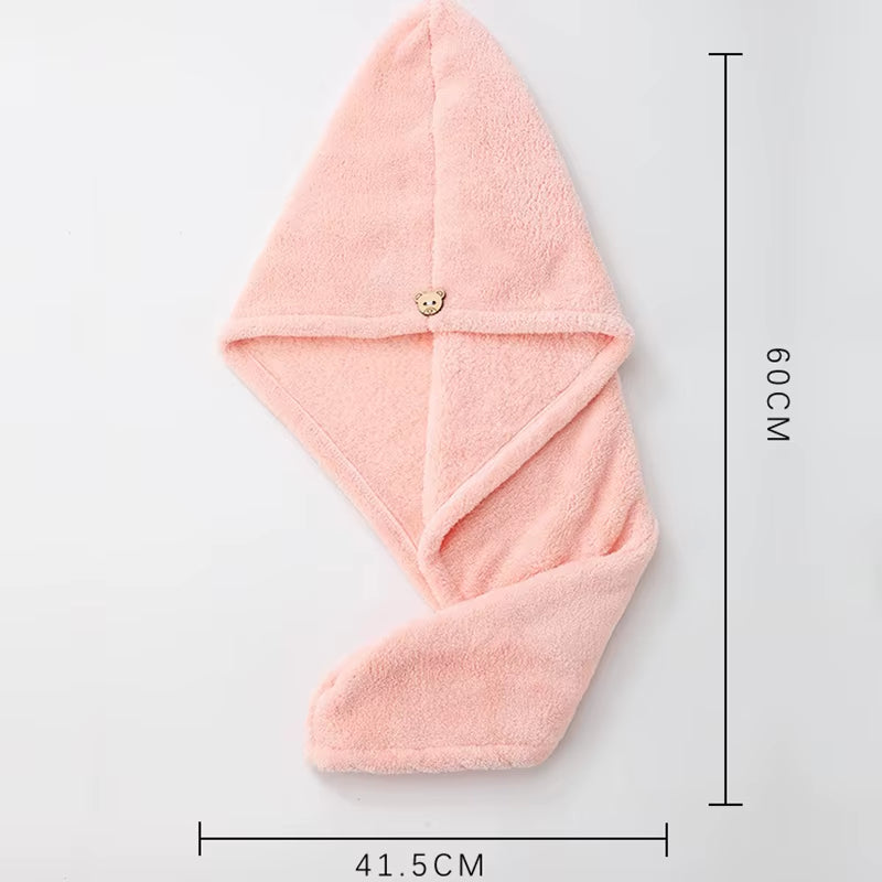 Care Cap with Button Microfiber Hair Towel Super Absorbent Hair Towel Wrap Fast Drying Hair Wraps Women Bathroom Accessories