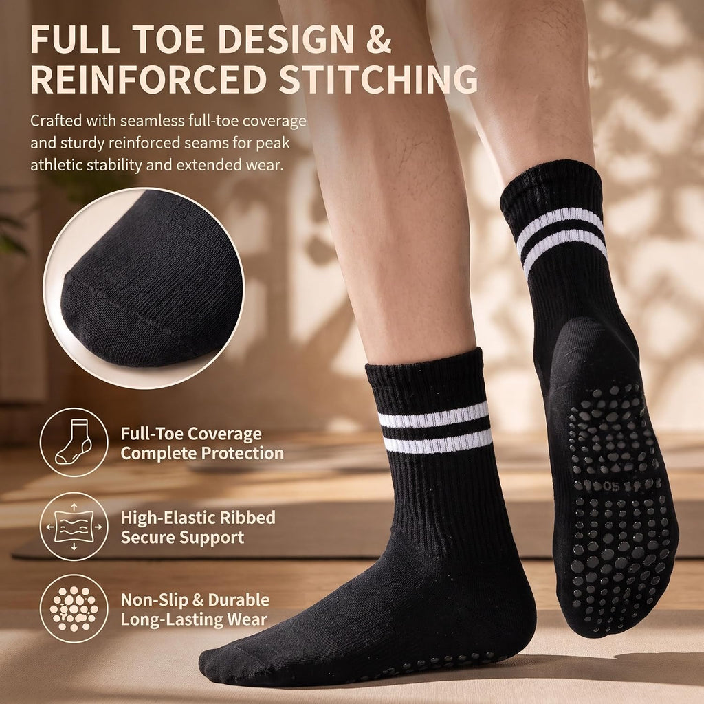 Pilates Socks with Grips for Women:Cute Non Slip Crew Gripper Yoga Sock-Grippy Sticky for Hospital/Dance Barre/Workout
