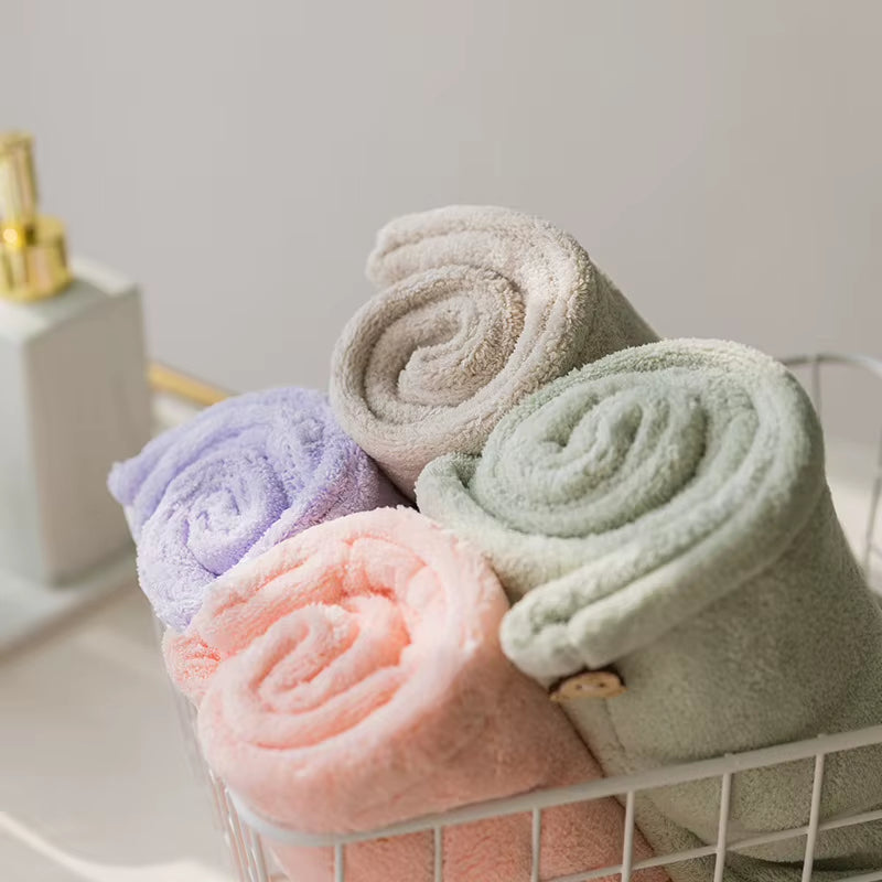 Care Cap with Button Microfiber Hair Towel Super Absorbent Hair Towel Wrap Fast Drying Hair Wraps Women Bathroom Accessories