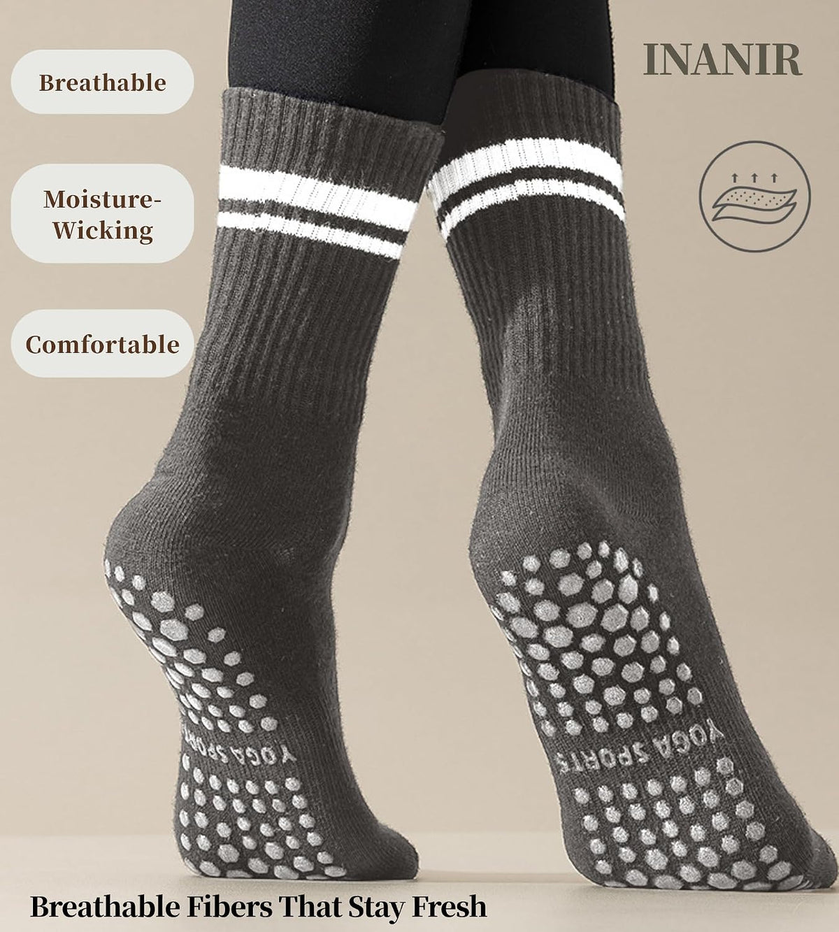 Pilates Socks with Grips for Women:Cute Non Slip Crew Gripper Yoga Sock-Grippy Sticky for Hospital/Dance Barre/Workout