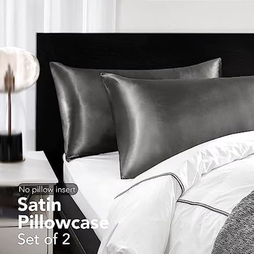 2Pcs Satin Silk Pillowcase for Hair and Skin, Coral Pillow Cases Standard Size Set of Super Soft Pillow Case