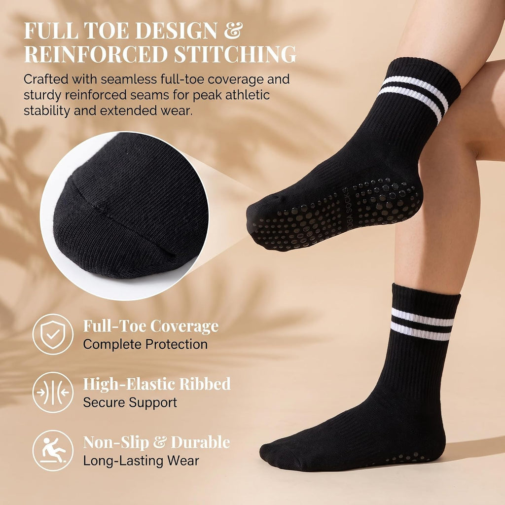 Pilates Socks with Grips for Women:Cute Non Slip Crew Gripper Yoga Sock-Grippy Sticky for Hospital/Dance Barre/Workout