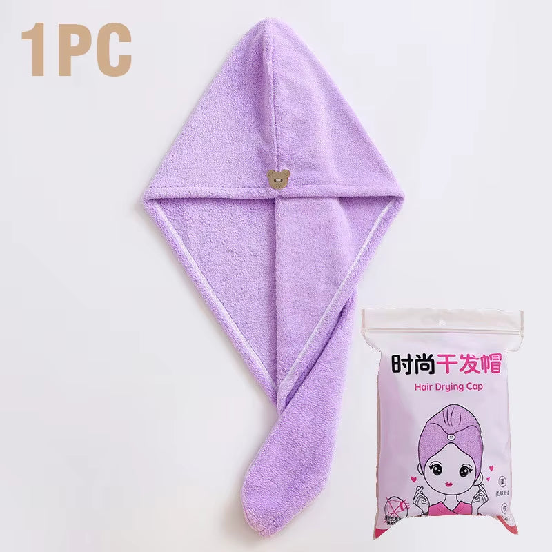 Care Cap with Button Microfiber Hair Towel Super Absorbent Hair Towel Wrap Fast Drying Hair Wraps Women Bathroom Accessories