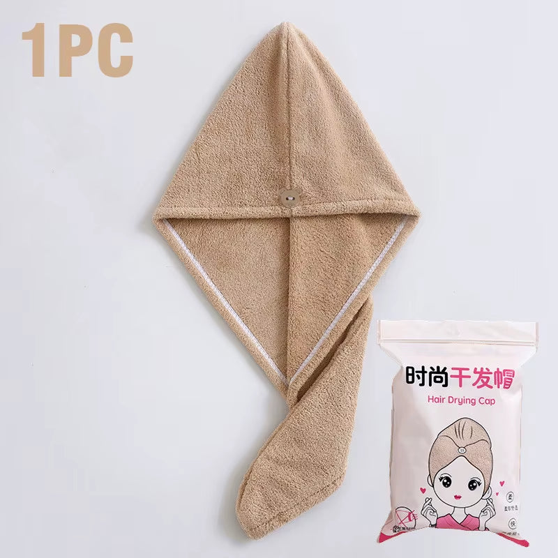 Care Cap with Button Microfiber Hair Towel Super Absorbent Hair Towel Wrap Fast Drying Hair Wraps Women Bathroom Accessories
