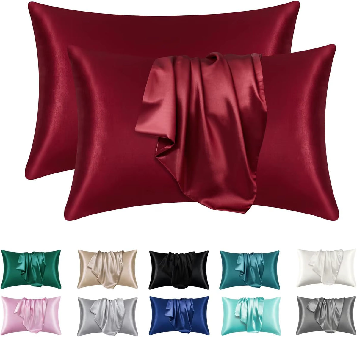 2Pcs Satin Silk Pillowcase for Hair and Skin, Coral Pillow Cases Standard Size Set of Super Soft Pillow Case