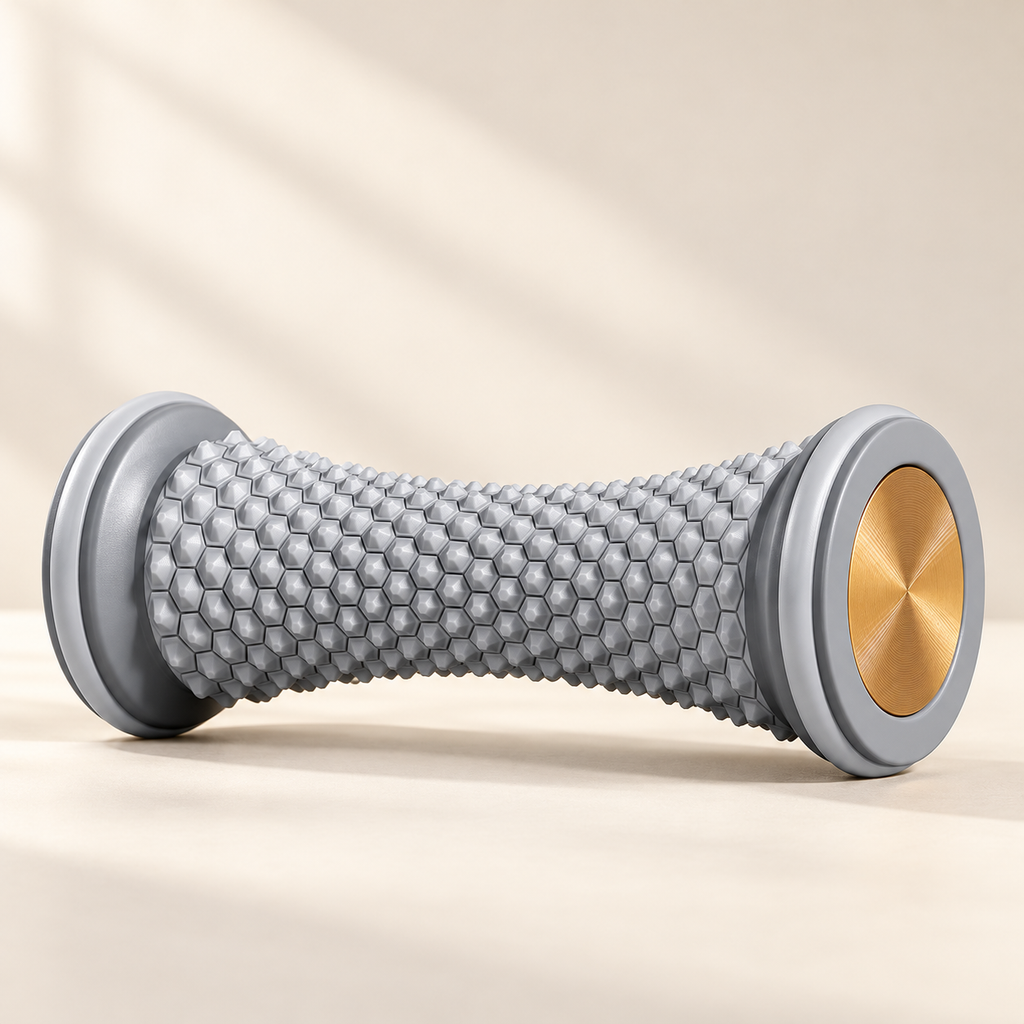 Manual Foot Massage Roller on a warm ivory studio background